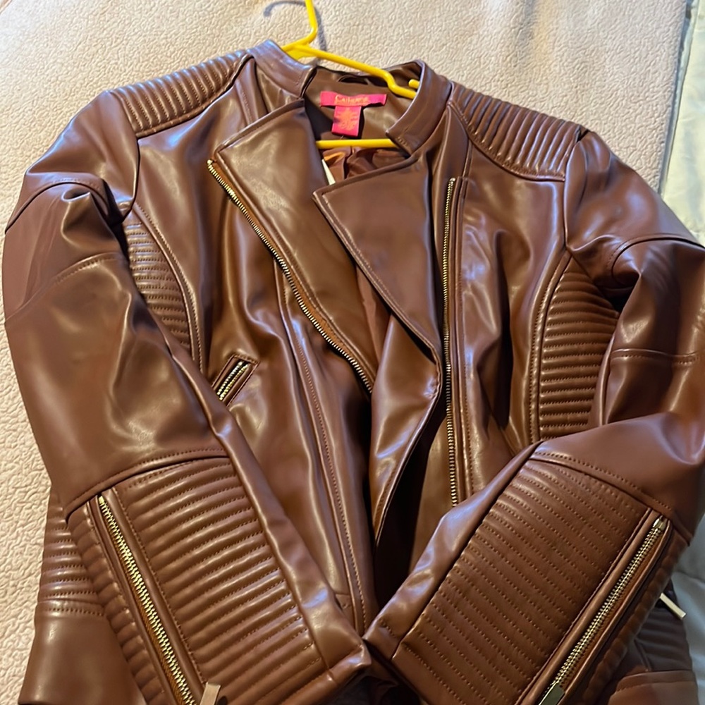 NWT  faux leather jacket brown size xl
